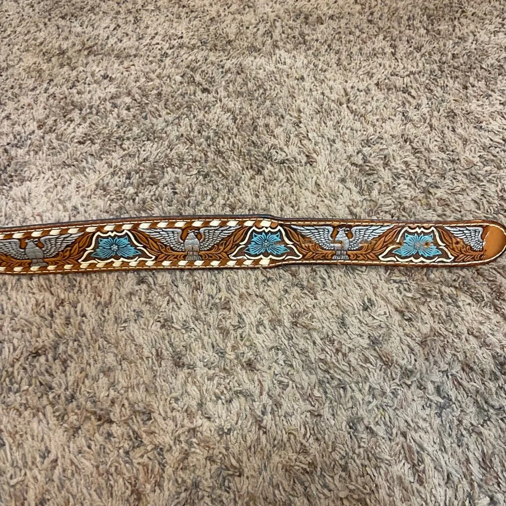 Fort Worth Leather Western Cowboy Belt 34 Brown Tooled Eagle Floral Laced READ